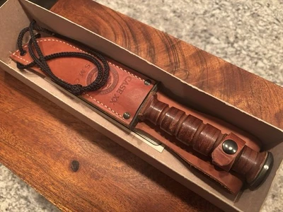 Case XX U.S. Marines USMC Knife Fixed Blade Grooved Leather Carbon Steel - Image 1 of 4