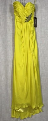 Nuevo con etiquetas Vestido Formal Mac Duggal Amarillo Limón Bustier Adornado Baile de graduación Talla 2 $399 Foto 1 de 4