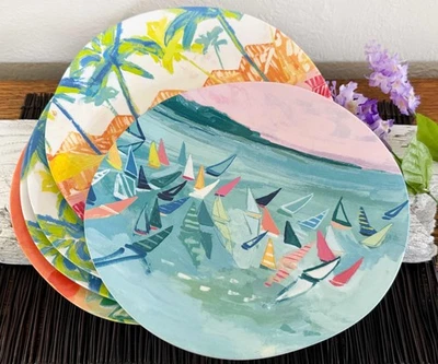 Juego de 5 platos de cena de melamina Blakely Anthropologie, playa colorida, piscina (5) Foto 1 de 4