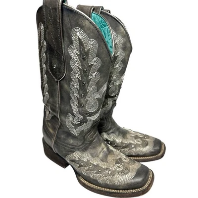 Corral Vintage Western Boots Women's 6.5M Gray Embroidered Square Toe 43535 - Image 1 of 4