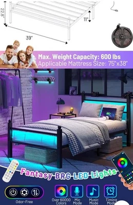 Marco de cama tamaño doble con cabecero, marco de cama de plataforma de metal con luces LED Foto 1 de 4