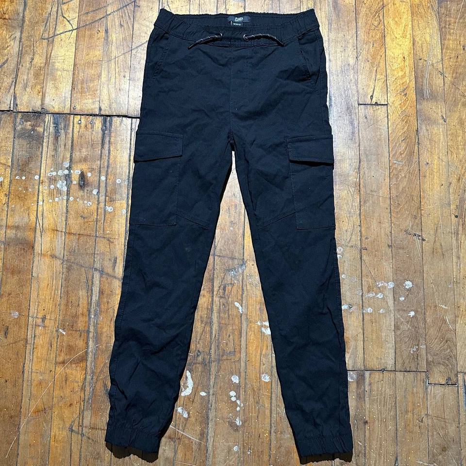Pantalones de Carga Pública Niños M Negros Calce Ajustado Pierna Cónica Cintura Elástica Cordón Foto 1 de 4