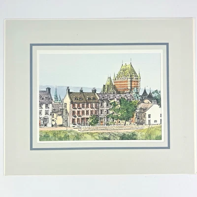 Impresión firmada por Alain Couture de la ciudad de Quebec - Château Frontenac - sin marco vintage Foto 1 de 4