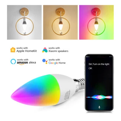 Apple Homekit WiFi Smart E14 5W LED light Bulb RGBCW Dimmable Siri Voice Control - Image 1 of 4