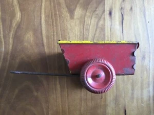 Vintage Antique Pressed Steel Two Wheel Wagon Red & Yellow Unbranded 4”x3” Bed - Picture 1 of 6