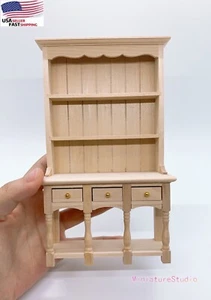 1/12 Miniature Furniture Dollhouse Unfinished Cupboard Hutch Display Cabinet Dec - Picture 1 of 9