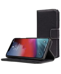 Snugg iPhone Xs (2018) / X (2017) Wallet Case Leather Card Flip Cover Black
