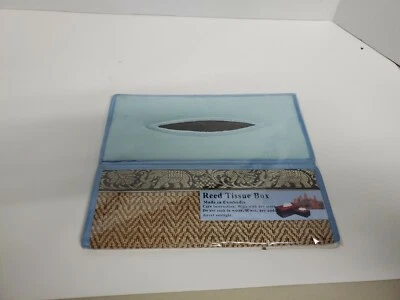 Reed Tissue Box Cover 10"x5", Natural Reed ECO Sustainable, plush silk Teal Trim - Изображение 1 из 2