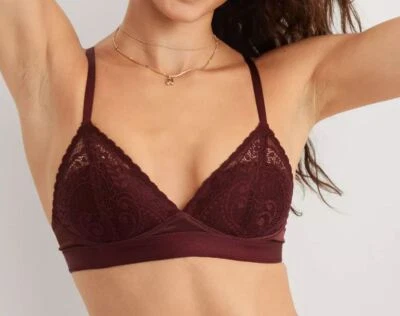 Sujetador Aerie Rojo Oscuro Borgoña Real Power Inalámbrico Push Up Paisley Encaje Talla 32C Foto 1 de 4