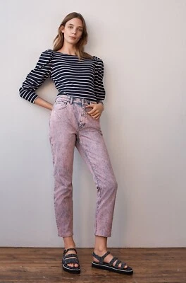 Pantalones de mezclilla para mujer Rebecca Taylor La Vie tiro alto al tobillo rosa lavado ácido talla 26 Foto 1 de 4