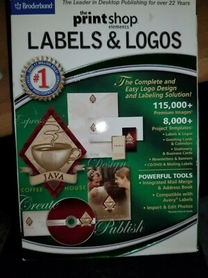 Broderbund The PrintShop Labels & Logos. PC DVD ROM. Authentic-New-Sealed. - Image 1 of 4