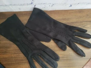 Vintage Black Double Woven Nylon women's Gloves Bracelet Length Medium Stretch - Picture 1 of 6