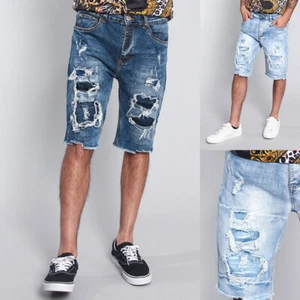 Victorious Men's Trendy Stylish Distressed Ripped Illusion Denim Short DS2047 - Picture 1 of 13