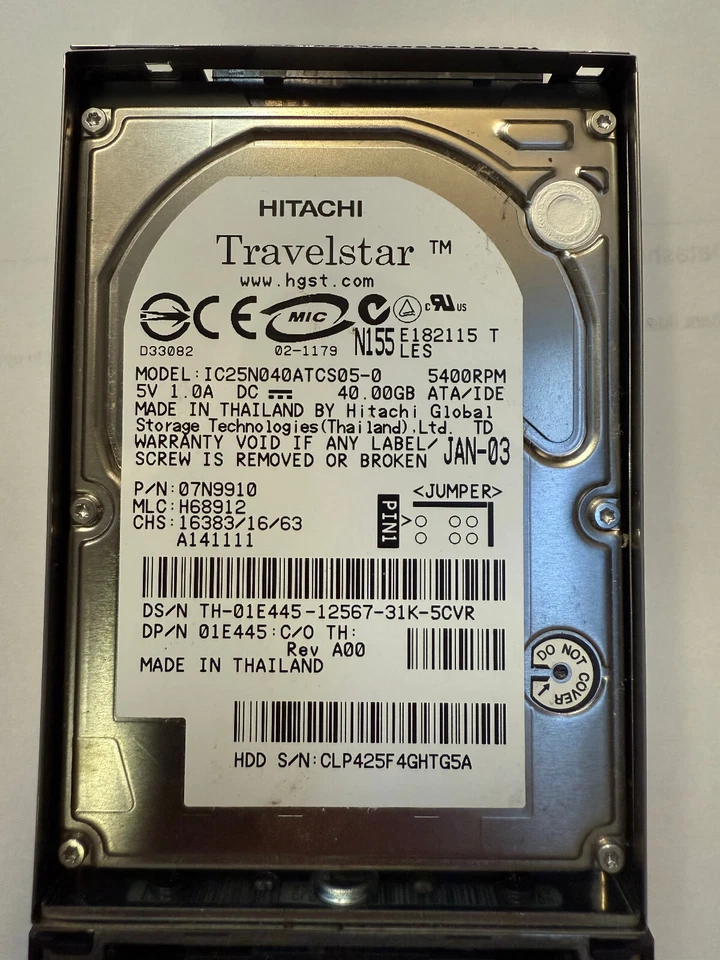 Hitachi IC25N040ATCS05-0 07N9910 Travelstar 40GB ATA/IDE 2.5" Hard Drive - Image 1 of 1
