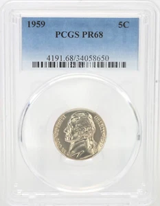 ONE OF PR68 1959 JEFFERSON NICKEL PCGS GRADED US 5C PROOF P-MINT EXACT COIN - Picture 1 of 4
