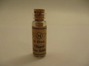 Vintage Clipped Silver Solder Small Glass 3 Pennyweight Vial Bottle Jar Corked - Picture 1 of 5