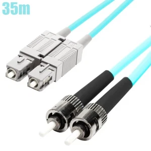 35M ST/SC Fiber Optic OM3 Multi Mode 50/125 Duplex Optical Patch Cable OFNR Aqua - Afbeelding 1 van 3
