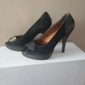 Poetic Licence Size 8.5 Stiletto Egyptian Princess Peep Toe Heels Suede Art Deco