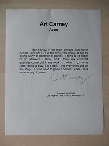 Hoja de papel autografiada Art Carney 8 1/2"" X 11"" con cotización - Imagen 1 de 2
