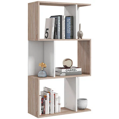 HOMCOM Mobile Libreria Moderno a 3 Ripiani 60x24x111.4cm Bianco e Legno Naturale - Immagine 1 di 4