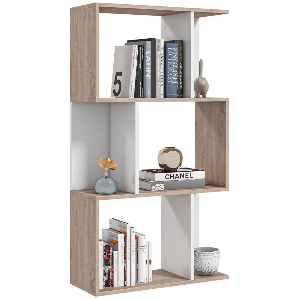 HOMCOM Mobile Libreria Moderno a 3 Ripiani 60x24x111.4cm Bianco e Legno Naturale - Immagine 1 di 1