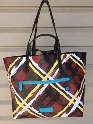 MARC JACOBS BOLSO DE MANO ROJO RUBÍ SHOPPER EAST WEST CUERO MULTI CUADROS NUEVO $328 Foto 1 de 4