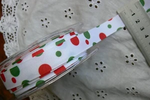 White with Red & Green Polka Spots Grosgrain 100% Poly 9Met 15mmWide MayArts V1 - Picture 1 of 3