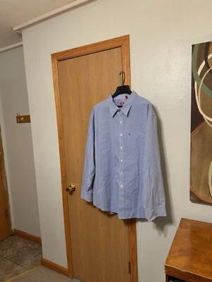 Camisa IZOD Talla 4XL Azul y Blanco con Estampado a Cuadros Manga Larga Botón Delantero - Usada en Excelente Condición Foto 1 de 4