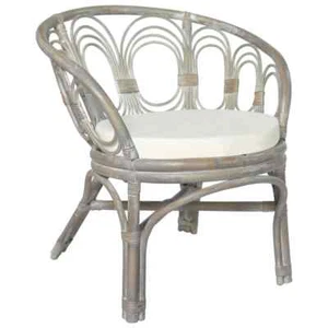 Esszimmerstuhl mit Kissen Grau Natur Rattan Leinen - Bild 1 von 6