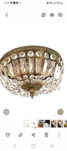 Authentic Antique Crystal Basket 3 Lite Flush Mount Ceiling Fixture Wedding Cake Cover