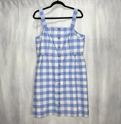 J. Crew Factory NEW Women's Size 12 Sun Dress Blue White Gingham Print Linen - Image 1 of 4