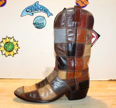 Botas de caubói ocidentais vintage Larry Mahan masculinas Patch Work, tamanho 11 D fabricadas nos EUA. - Imagem 1 de 4