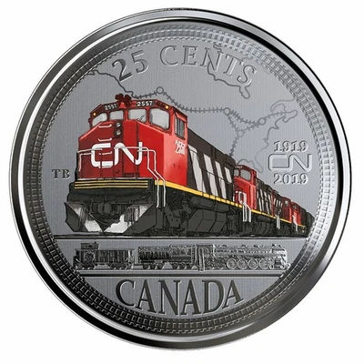 2019 CANADA 25 cent CN Rail locomotive - 100th anniversary of CN - large quarter - Image 1 of 3