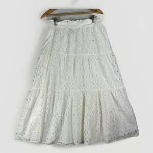 Cece White Tiered Eyelet Maxi Skirt Sz 4 Lined Romantic Festival Boho Country - Picture 1 of 5