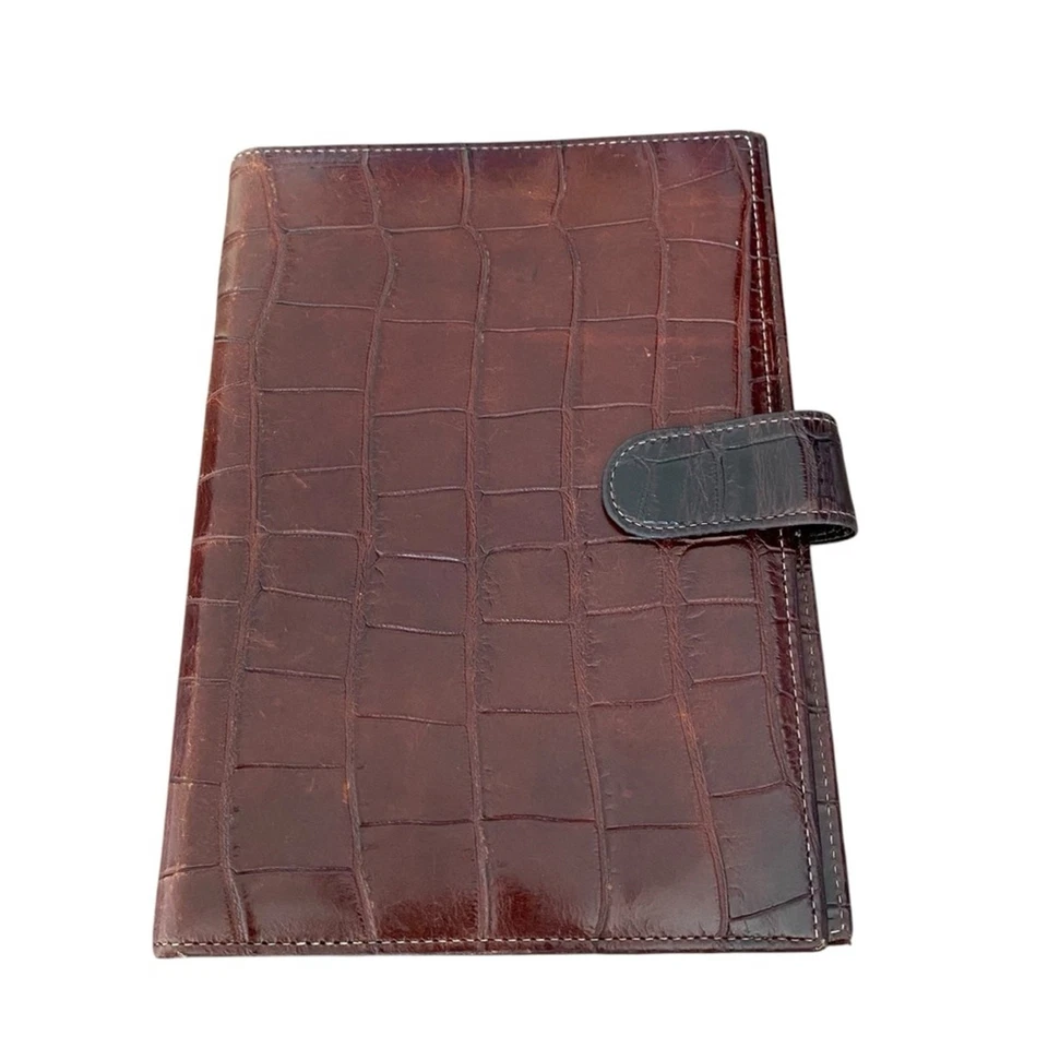 Vintage Dooney Bourke Leather Planner Wallet Embossed Alligator Print Brown 8x6 - Image 1 of 4