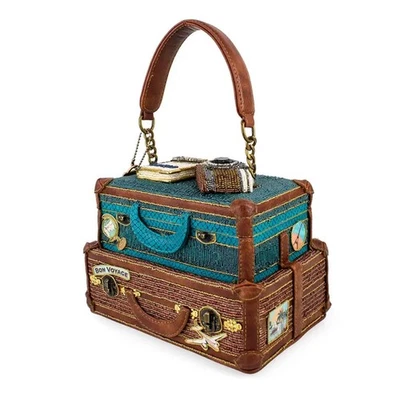 Mary Frances Reclamación de Equipaje Maleta con Cuentas Bolso de Mano Marrón Azul Bolso Tour Cartera NUEVO Foto 1 de 4