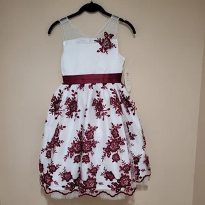 American Princess Mädchen weiß burgunderrot Spitze Blumen Kleid formell edel Größe 12 - Bild 1 von 10
