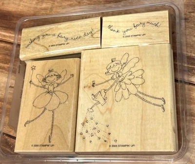 Stampin' Up 2005! 105753 FAIRY NICE Juego de 4 sellos de goma montados en madera ESTRELLA DE PARED Foto 1 de 4
