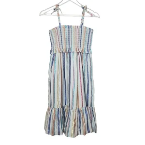 Crewcuts Smocked Bodice Tie Shoulder Metallic Striped Dress Girls Size 12 - Picture 1 of 10