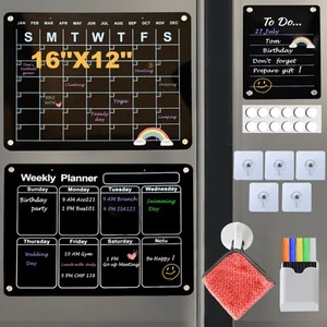 3PCS Magnetic Acrylic Calendar for Fridge Dry Erase Board of Monthly Weekly Da - Picture 1 of 6