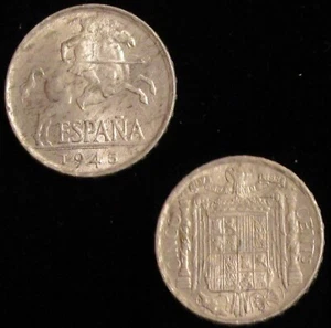 *GUTSE* FRANCO-1740, 5 CÉNTIMOS 1945, BRILLO ORIGINAL, MANCHITAS, SIN CIRCULAR. - Imagen 1 de 1