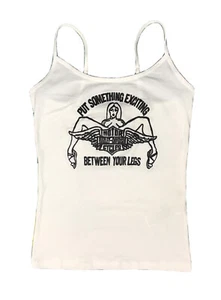 Medium Vintage Classic Style Harley Davidson Print Exciting White Cami Tank Top - Picture 1 of 3