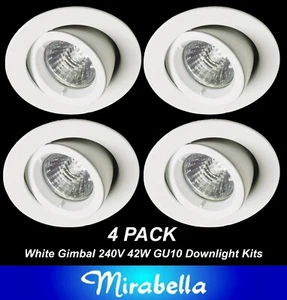 4 x White Gimbal Downlight Kits 240V 42W=50W GU10 Halogen Gimble Dimmable - Picture 1 of 6