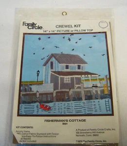 VTG Family Circle Crewel Kit Embroidery 1973 Fishermans's Cottage B501  14x 14" - Picture 1 of 2