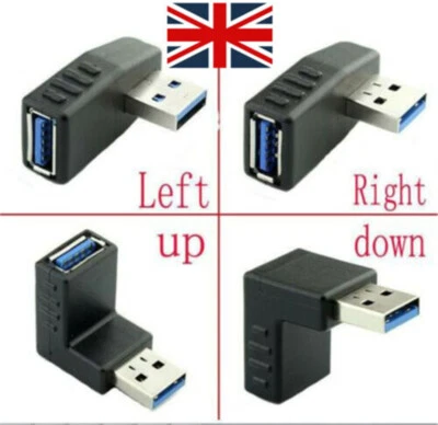 90 Degree Left Right Angled USB3.0 A Male To Female Adapter Connector Laptop UK - Image 1 of 4