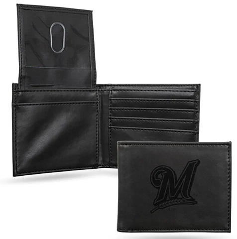 MLB Milwaukee Brewers Black Laser Engraved Billfold, New Cover