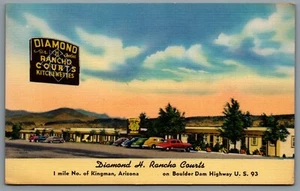 Postcard Kingman AZ c1940s Diamond H Rancho Courts Motel Apartments Hwy US 93 A - Picture 1 of 2