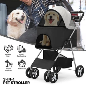 Folding Dog Stroller Adjustable Canopy Pet Travel Carrier Detachable Basket Cart - Picture 1 of 29