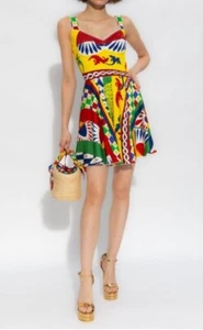 Dolce and Gabbana Colorful Carretto Design Silk Fit Flare dress 40 Nwt 4 Italy - Picture 1 of 6