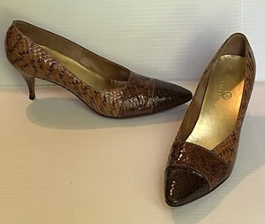 Vtg Snakeskin Heels Pumps Tri-color Brown Cole Haan Size 7.5 N - Picture 1 of 12